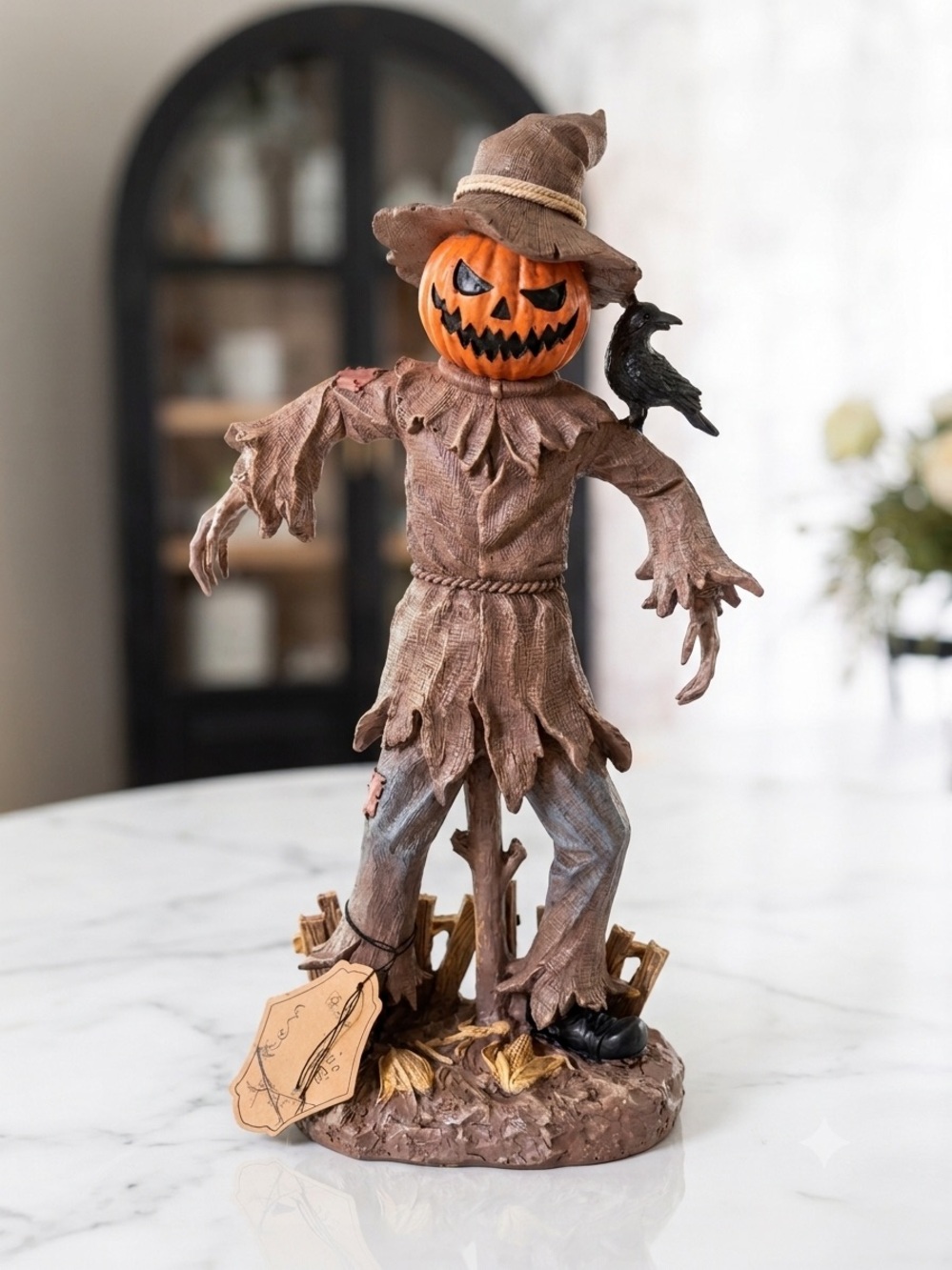 Hallow’s Eve Jack O Lantern Scarecrow Raven Resin Halloween Figure Homegoods